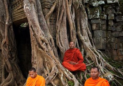 Kambodscha Siem Reap Einheimische Beten Meditieren Entspannung