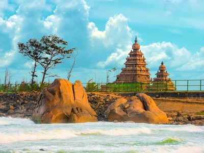 Indien Mamallapuram Kuestentempel Mahabalipuram faszinierend Urlaub