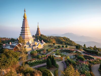 Thailand ChiangMai Doi Inthanon twin pagodas at Inthanon mountain AdobeStock 6504171163