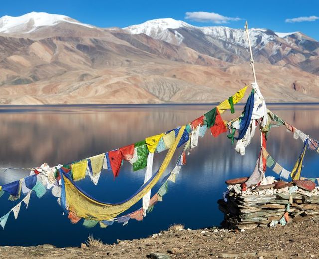 Indien Ladakh Tso Moriri fahnen