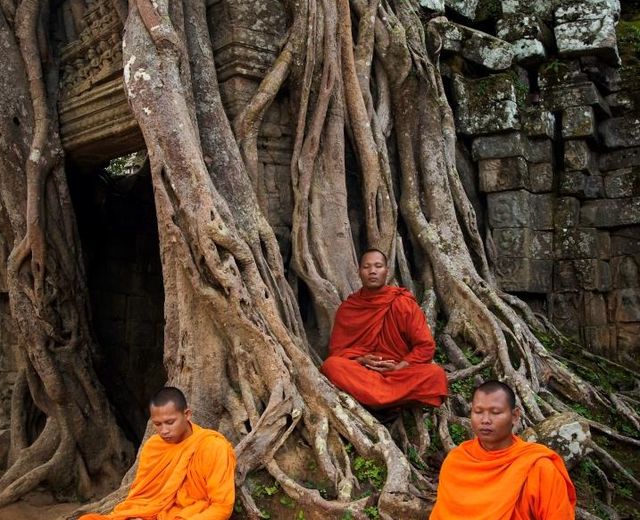 Kambodscha Siem Reap Einheimische Beten Meditieren Entspannung
