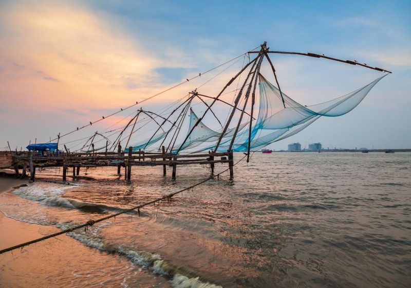 Indien Kochi Chinesische Fischernetze Postkartenmotiv