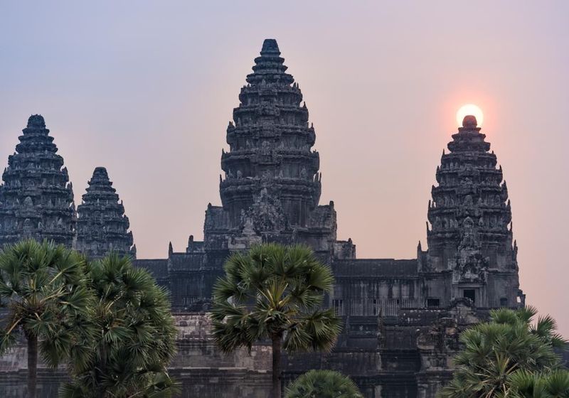 Kambodscha Siem Reap Angkor Wat Tempel Tour Sonnenuntergang