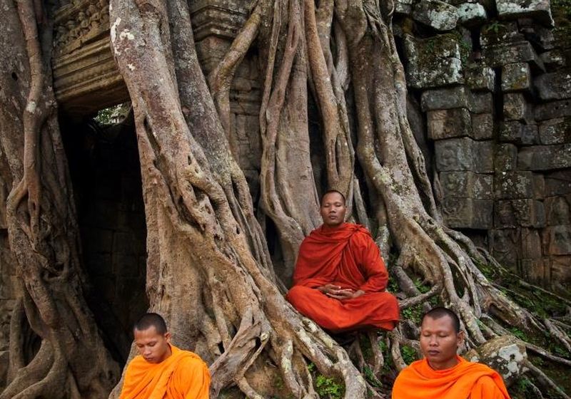 Kambodscha Siem Reap Einheimische Beten Meditieren Entspannung