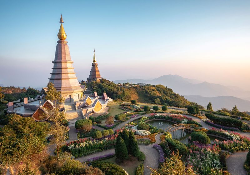 Thailand ChiangMai Doi Inthanon twin pagodas at Inthanon mountain AdobeStock 6504171163